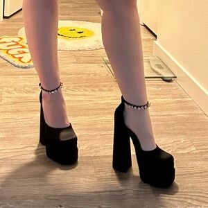 Black Faux Silk Platform heels